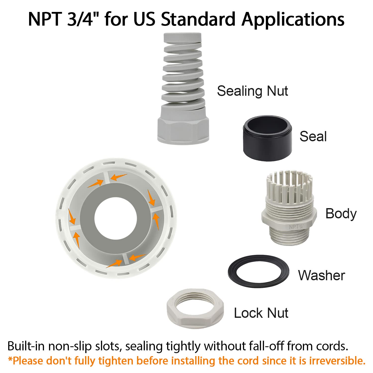 LeMotech 5 unids NPT 3/4 "IP68 impermeable Cable glándula Flex espiral alivio de tensión gris junta de nylon con juntas para hilo de alambre de 13-18 mm