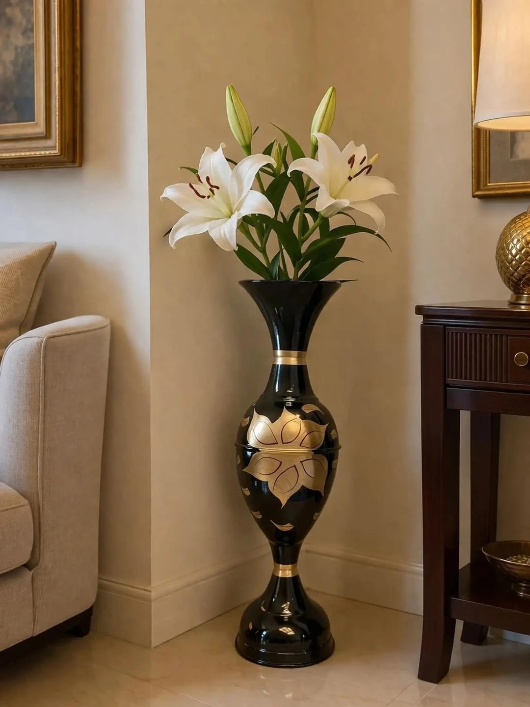 Procyon Metal Flower Vase 24 Inch for Living Room Corner, Decorative Floor Vase for Home Decor, Designer Iron Flower Pot for Bedroom, Office & Hallway, Black-image-36