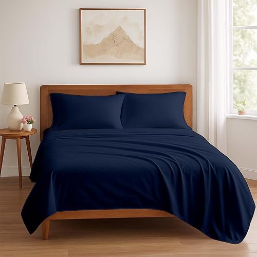 KRISHNA Juego de sábanas prémium de 4 piezas tamaño King de 76 x 80 pulgadas, sábanas de microfibra ultra suaves, resistentes a las arrugas, se