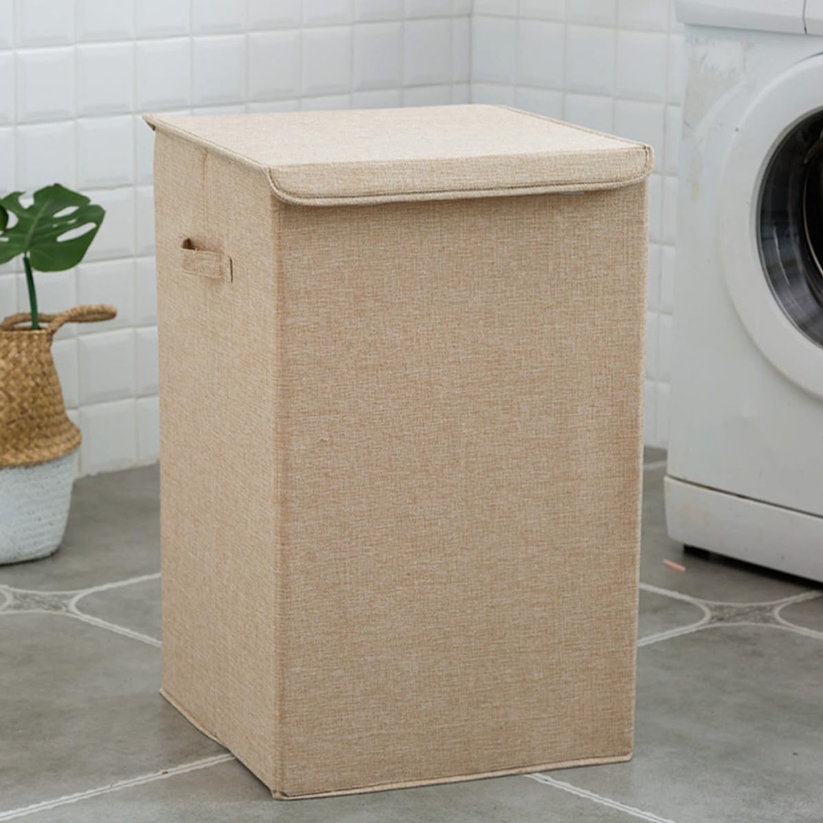 GANAZONO Cesto per Biancheria Beige Coperchio Portatile, Contenitore per Vestiti Sporchi per Piccoli Spazi tra Lavatrice e Asciugatrice