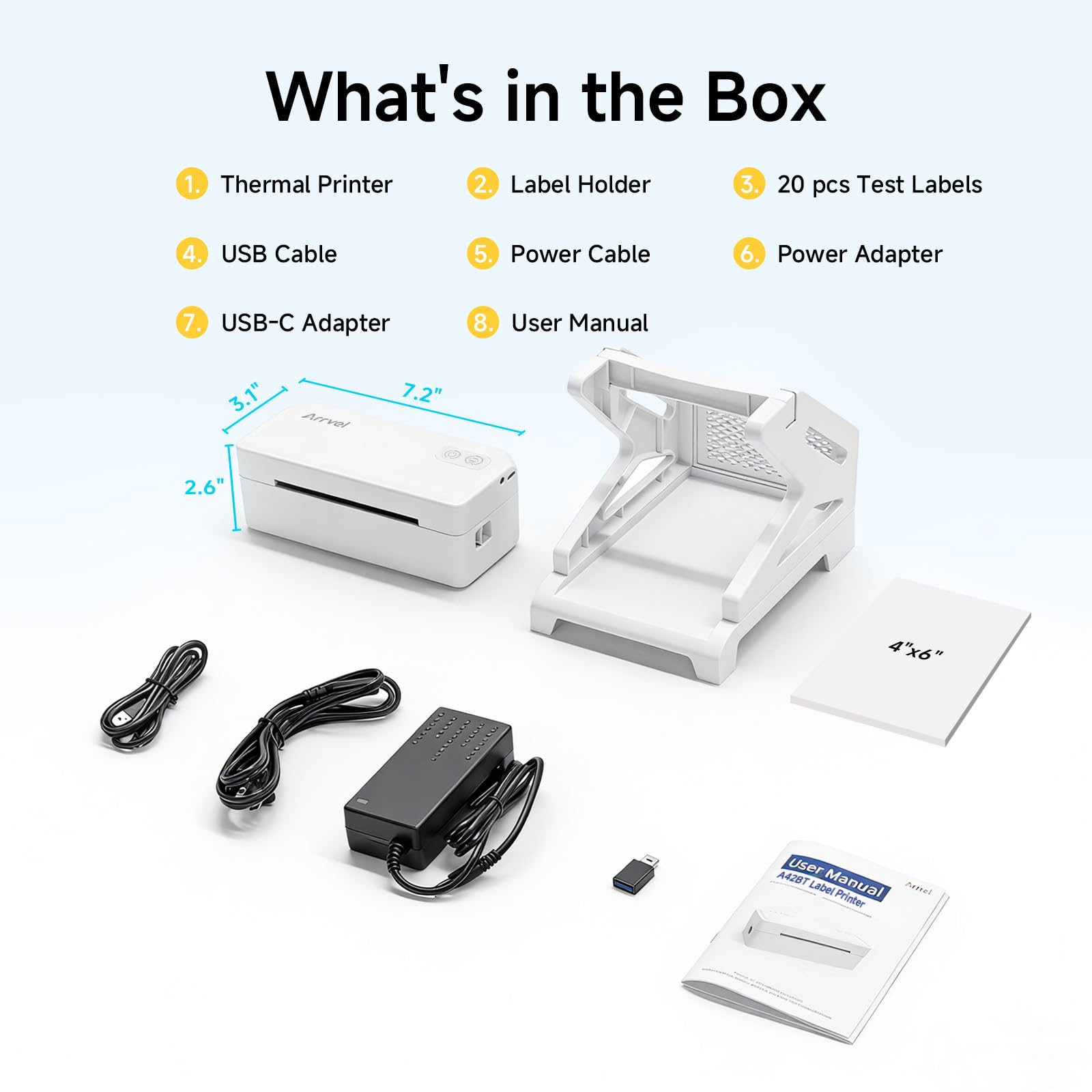 Stampante termica per etichette Bluetooth con supporto, stampante per etichette di spedizione wireless 4x6 per piccole imprese, supporta iPhone, Android, Windows e Mac (bianco)