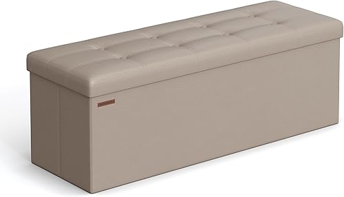 Miniatura 66 de SONGMICS cubo de almacenamiento de piel sintética, asiento, 15 pulgadas, Madera, Negro Negro -,Marrón,Gris-oscuro,Camel marrón,Marrón café,Crema