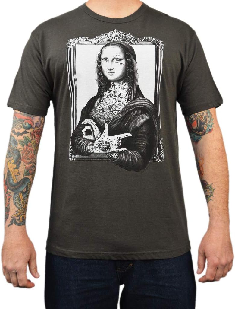 Men's Mona Lisa by Jarad Bryant Punk Tattoo Art Graphic Print Gray Tee T-Shirt