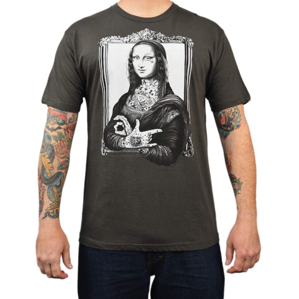 Men's Mona Lisa by Jarad Bryant Punk Tattoo Art Graphic Print Gray Tee T-Shirt