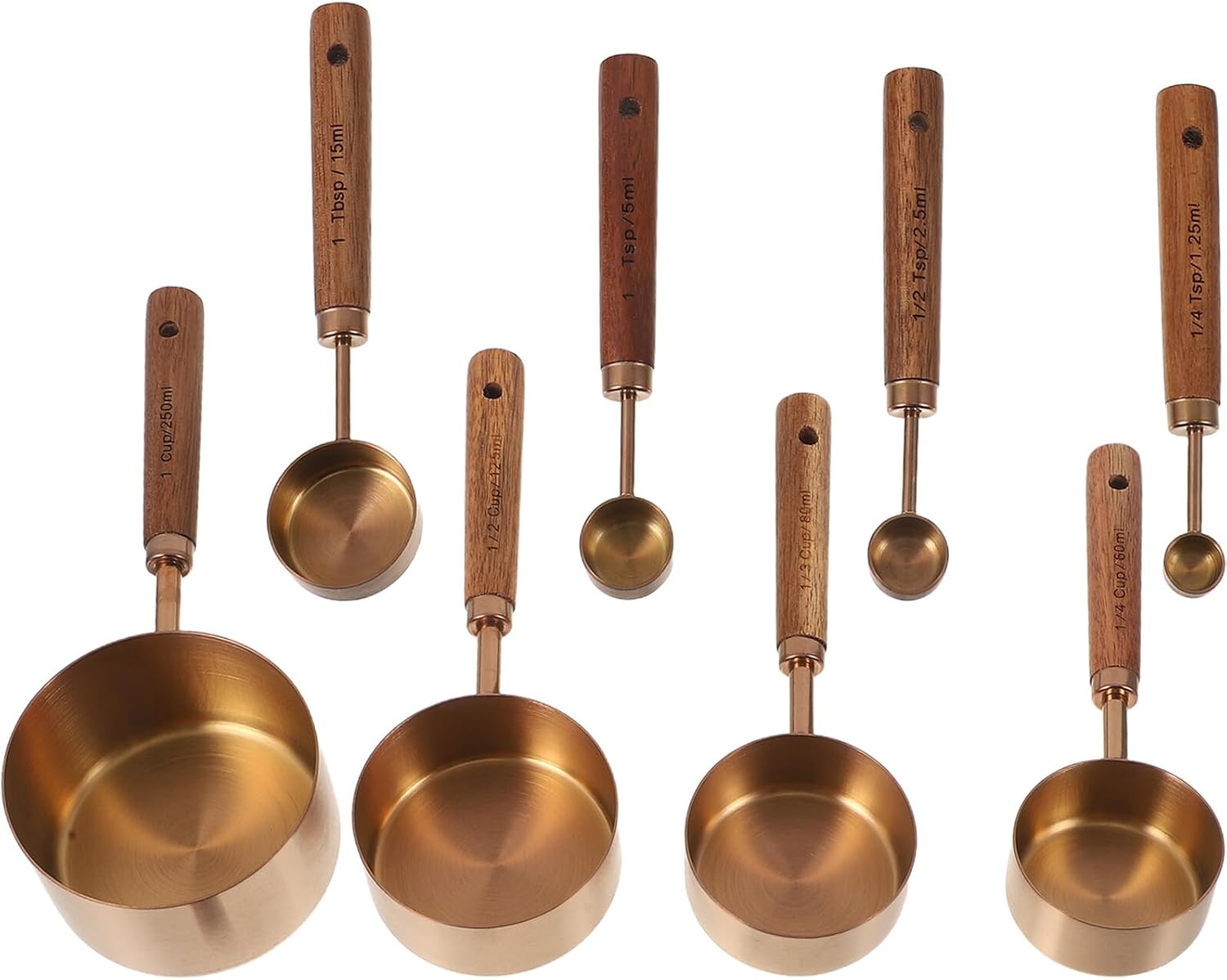 8pcs Stainless Steel Measuring Cups and Coffee Scoop Set with Rose Gold Spoons Small Accurate Spice and Flour Measuring Tools for Baking and Kitchen Use