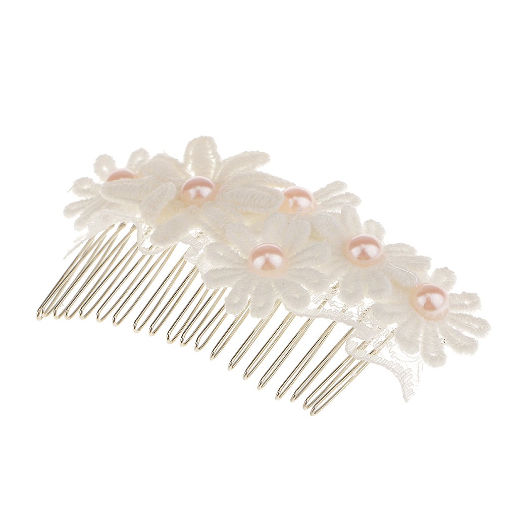 arythe Elegant Lace Flower Faux Pearl Headpiece Wedding Jewelry Pearl Hair Comb Fashion Decoration