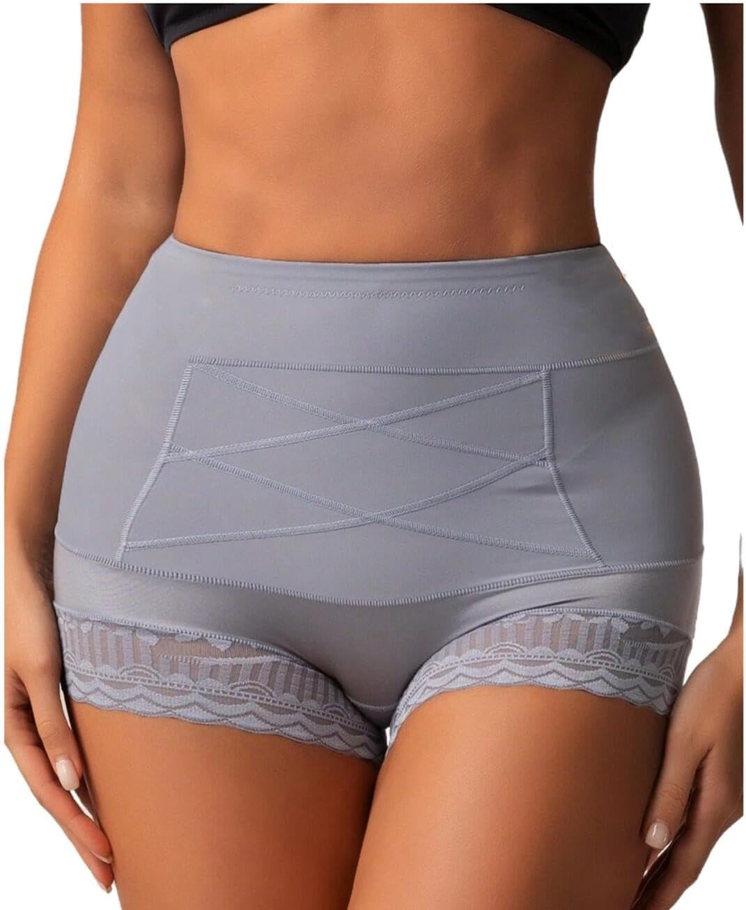High-Waisted Butt Lifter Briefs Tummy Control Shapewear for Women Slimming Underwear Panties with Lace Trim