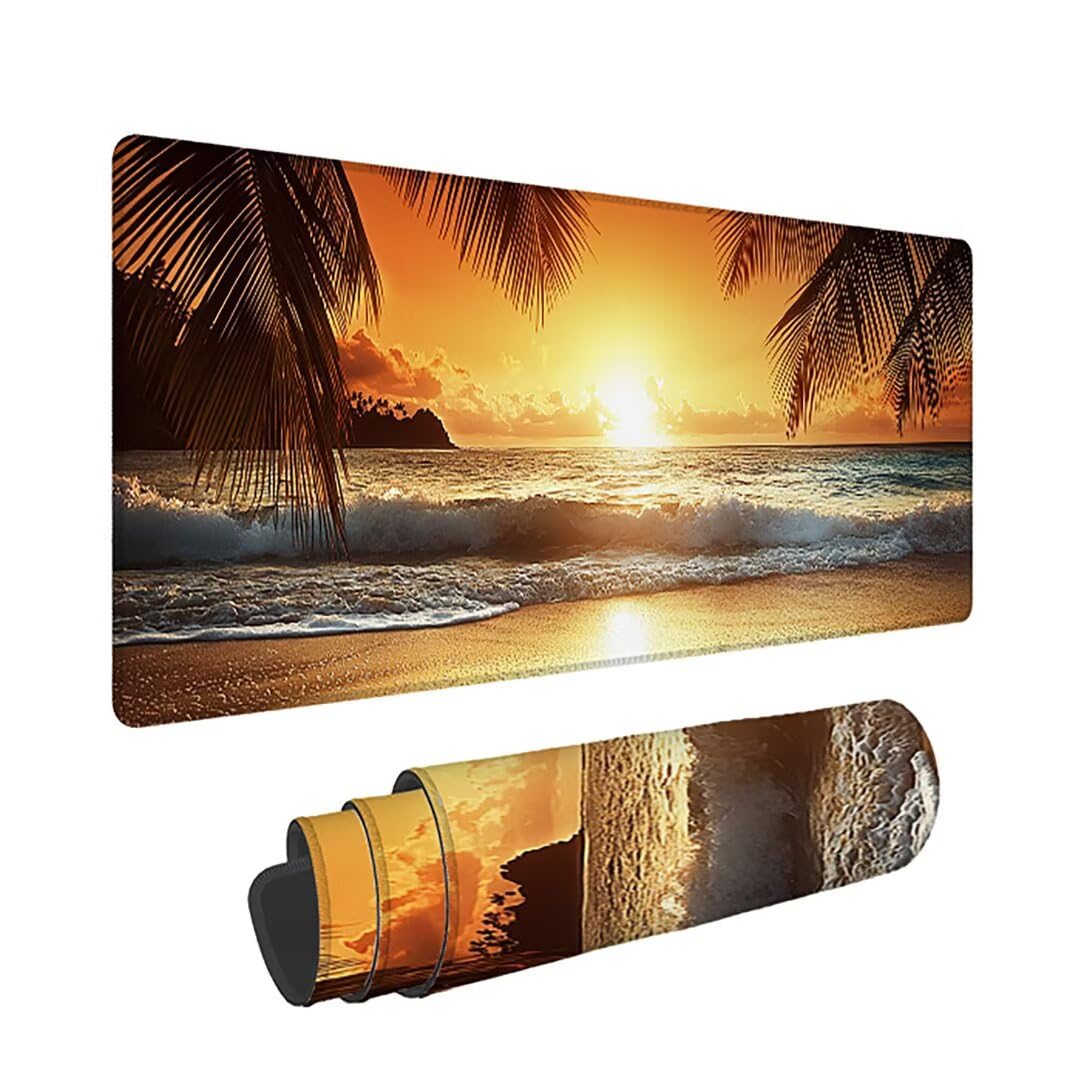 Podkładka pod mysz do gier XXL - 1600x800x3mm - Zachód słońca Duża antypoślizgowa podkładka pod klawiaturę biurową ze zszytymi krawędziami, duża podkładka pod mysz do biura i domu, poprawia prędkość
