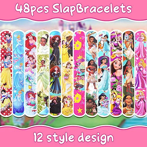 Figall Princess Party Favors - 98Pcs Princess Birthday Party Decorations Set Include 48Pcs Slap Bracelet And 50Pcs Princess Stickers Birthday Party Supplies Perfect Goodie Candy Bag Stuffers Rewards #TOP1