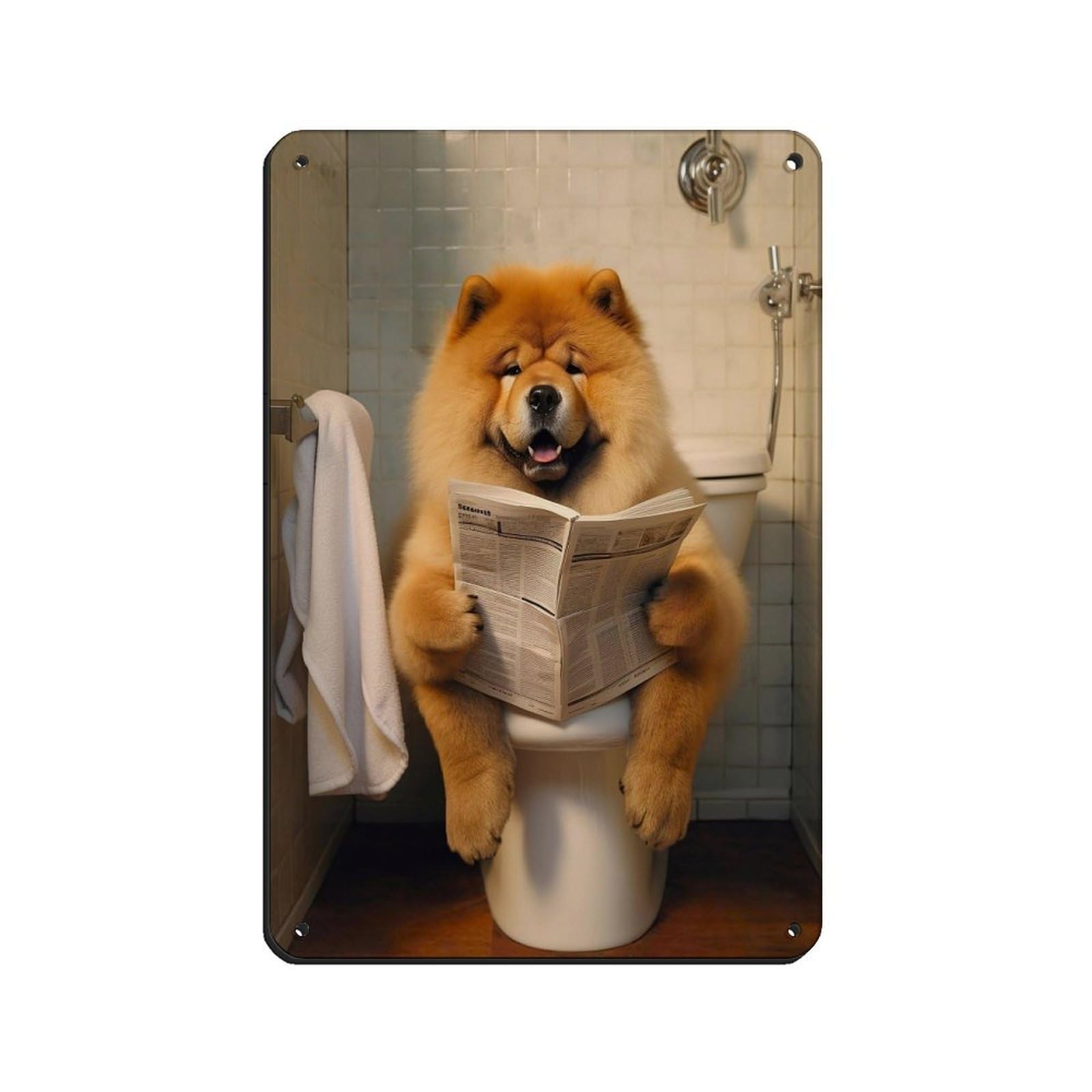 Lxwnze 20L X 30W Cm Chow Chow Dog,Funny Bathroom Decor Tin Sign Vintage Metal Pub Club Cafe Bar Home Wall Art Decoration Poster Retro 8X12inch(20X30cm)