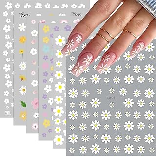 Flower Nail Art Stickers, Floral Daisy Nail Decals 3D Self-Adhesive Pink...