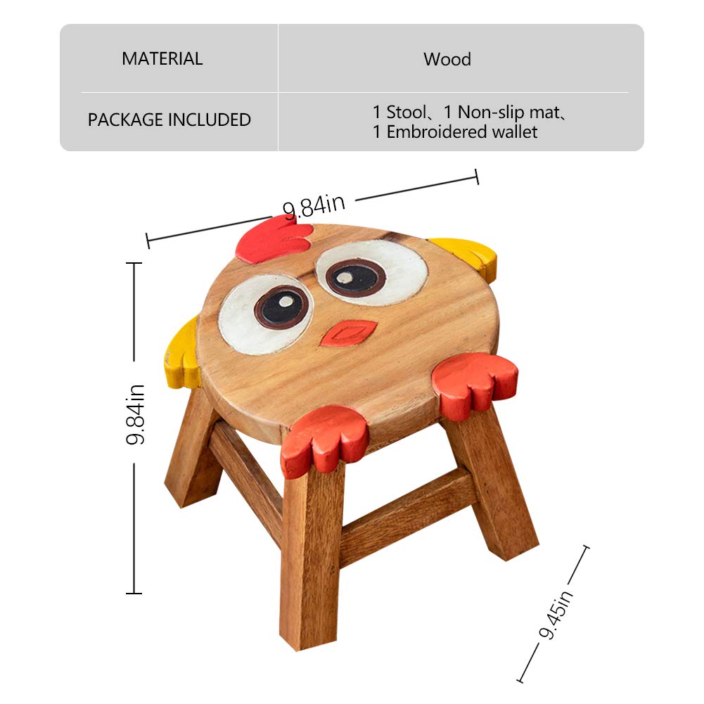 Kelendle Animal Footstool Wood Footrest Decorative Short Stool Kids Chair Seat Step Stool Shower Bench Shoe Stool for Living Room Bedroom (Chicken)