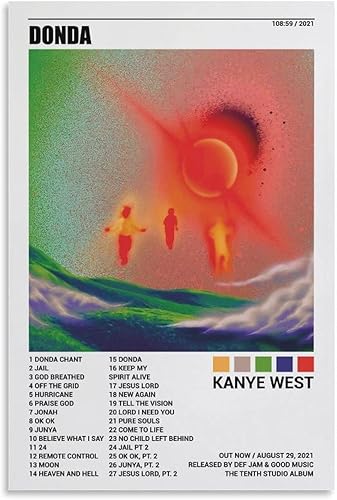 Miniatura 1 de MALOOS Kanye West Donda 36 - Póster en lienzo decorativo para pared, sala de estar, dormitorio, decoración, regalo, sin marco, 12 x 18 pulgadas