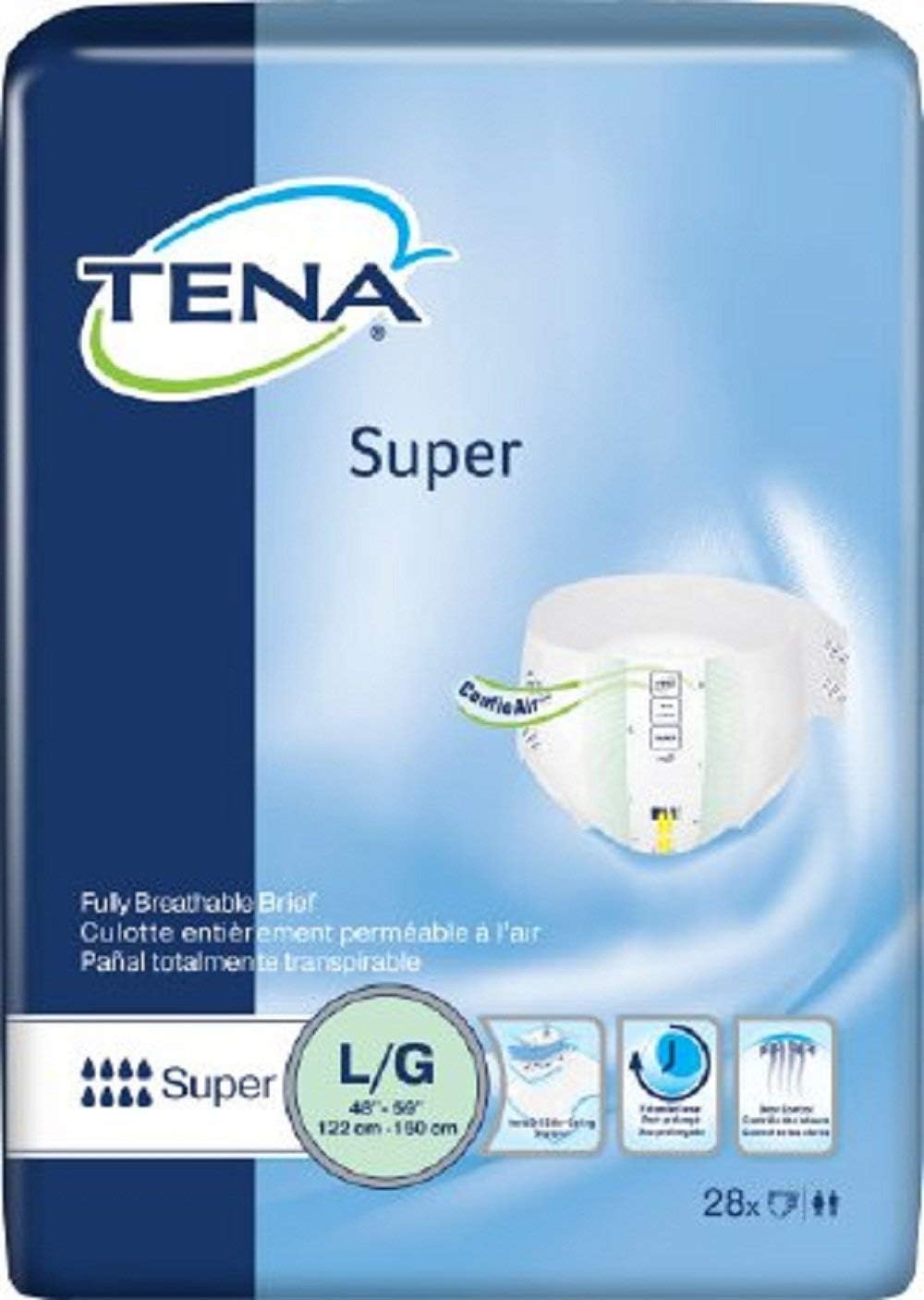 Tena Super Brief, Large, Heavy Absorbency Nite Briefs, Disposable, 67501 - Pack of 28