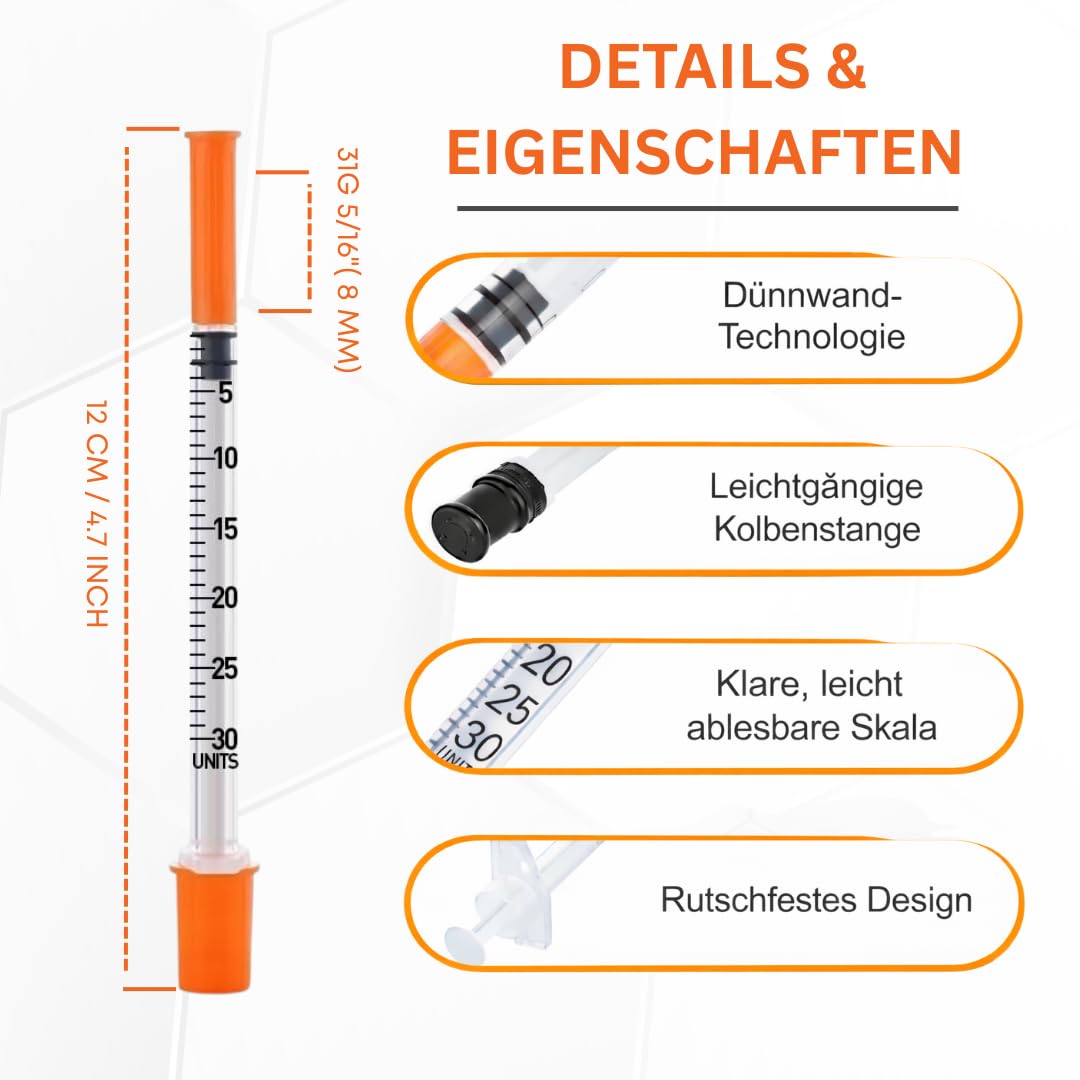 100 Stück 0,3 ml Plastic Tube 31G x 5/16" (0,25 x 8 mm) – Einzeln verpackt – Präzise Mehrzweck-Messwerkzeuge