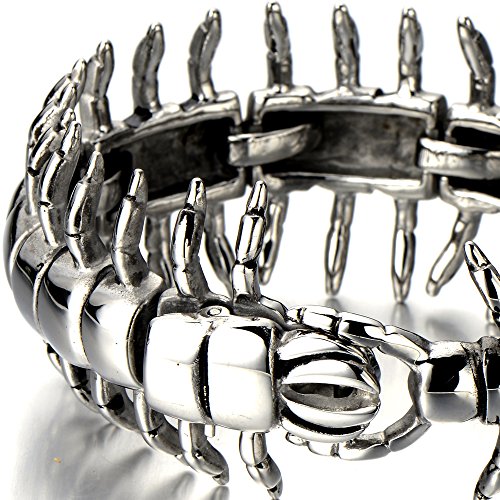 COOLSTEELANDBEYOND Stainless Steel Large Centipede Bangle Bracelet Silver Color Polished Mens4