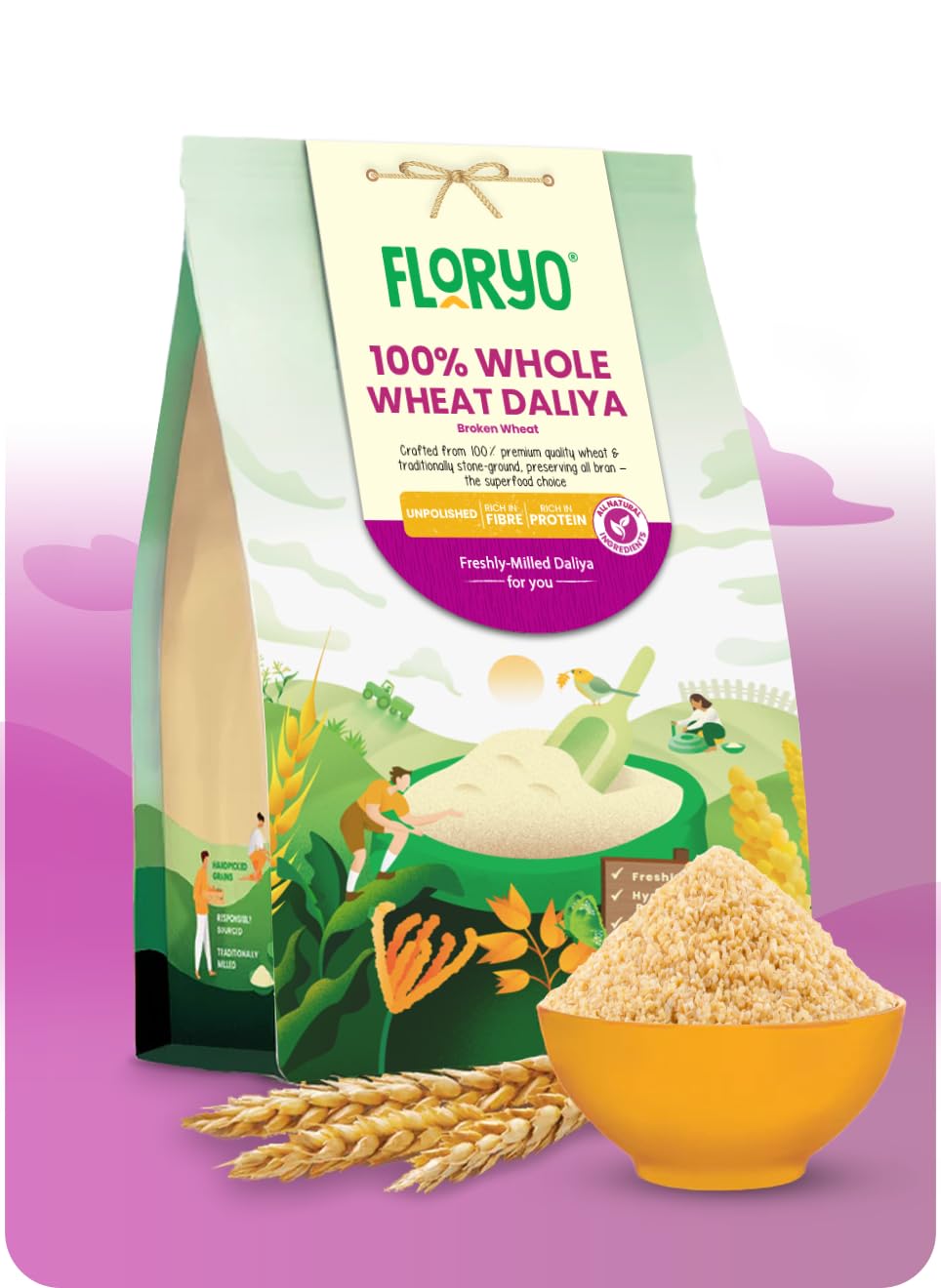 Floryo 100% Whole Wheat Daliya | Unpolished | Rich in Fibre | Rich in Protein & Vitamin D | Freshly Milled After Order | Stone Grounded | 400g (B0CLVJV2FJ) Amazon Price History, Amazon Price Tracker