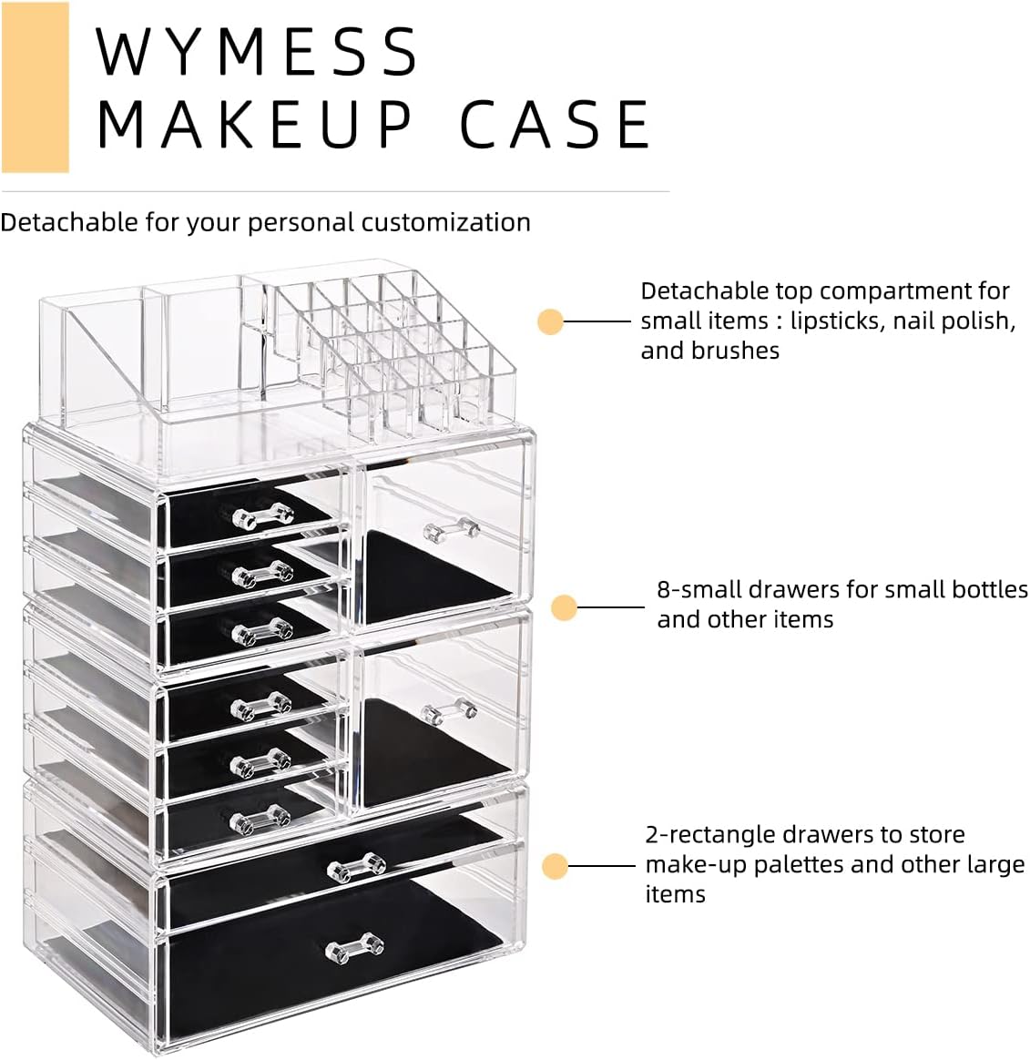 Makeup Organizer,Large Clear Acrylic Makeup drawers Cosmetic Makeup and Jewelry Storage Case Display Box With 10 Large Drawers,Great for Bathroom, Dresser, Vanity and Countertop