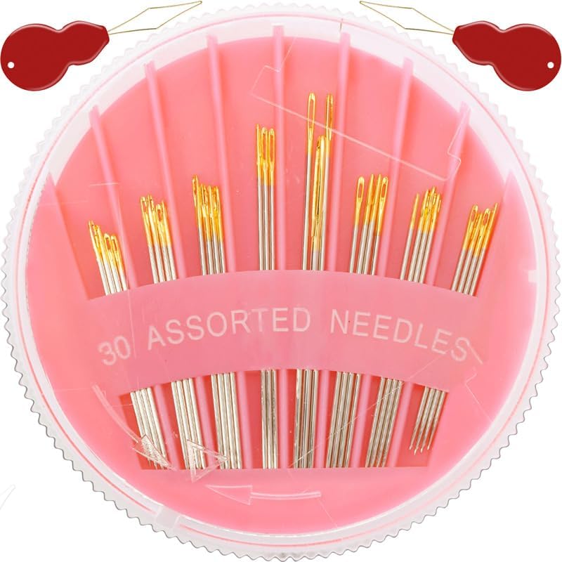 JollMono 30Pack Premium Sewing Needles for Hand Sewing Repair, 6 Sizes Assorted Needles with 2 Threaders, Hand Sewing Needles, Large Eye Stitching Needles, Embroidery Needles, Sewing Sharp Needles