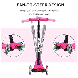 Scooters for Kids 3 Wheel Kick Scooter for Toddlers Girls & Boys, 4 Adjustable Height, Lean to Steer, Extra-Wide Deck, Light Up Wheels for Children from 3 to 14 Years Old,Pink