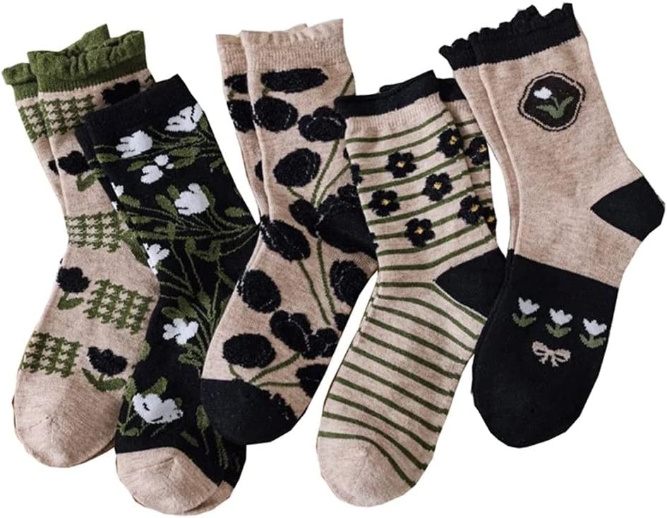 5 Pairs Socks for Women Keep Warm Thick Winter Female Harajuku Flowers Print Cashmere