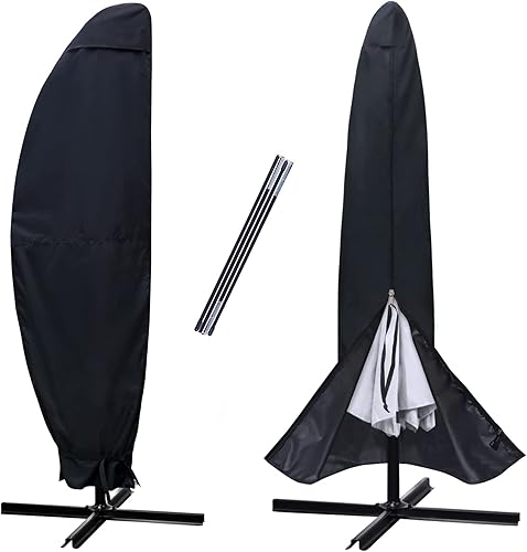 NettyPro Funda de sombrilla para exteriores de 12 a 14 pies, impermeable, para patio, con cremallera y varilla, color negro