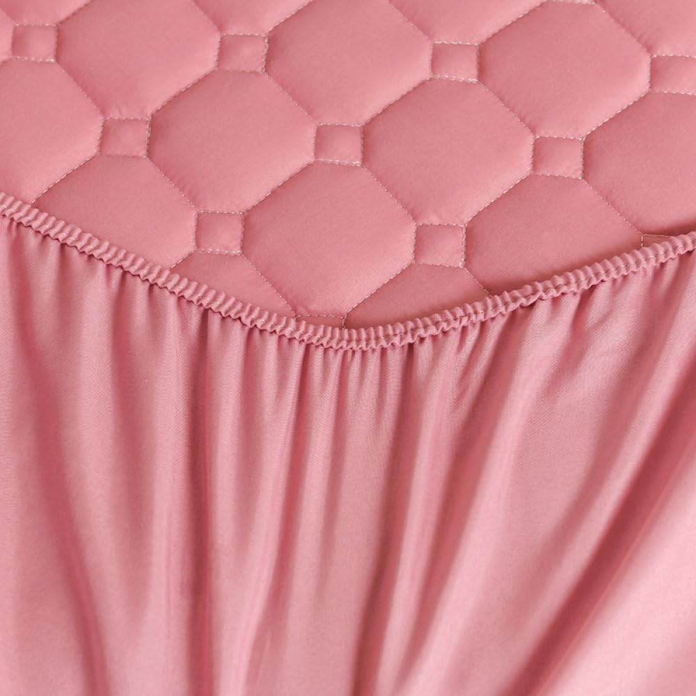 Sábana Doble Acolchada Gruesa Colchón Sábana Ajustable Elástica Suave Y Transpirable con Funda De Bolsillo Profundo Lino,Rosado,150x200x30cm