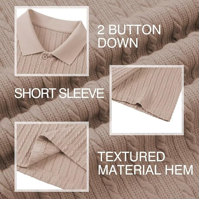 Mens Knit Polo Shirts Short Sleeve Button Down Texture Polo T Shirts Casual Golf Polo Collared Shirts - Image 6