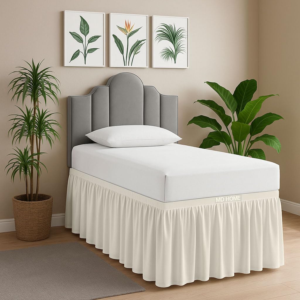 Ruffled Twin XL Dorm Bed Skirt, 100% Microfiber, Ivory, Extra Long 32-Inch Drop, Tailored for College Dorm Beds, Wrinkle-Resistant, Soft & Durable Dust Ruffle, Twin Extra Long Size Skirt