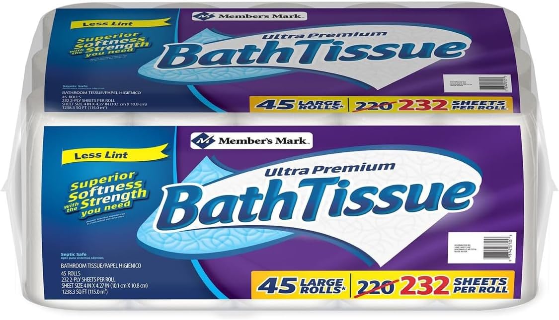 Ultra Premium Soft and Strong Bath Tissue, 2-Ply Large Roll Toilet Paper, 235 sheets, 45 rolls