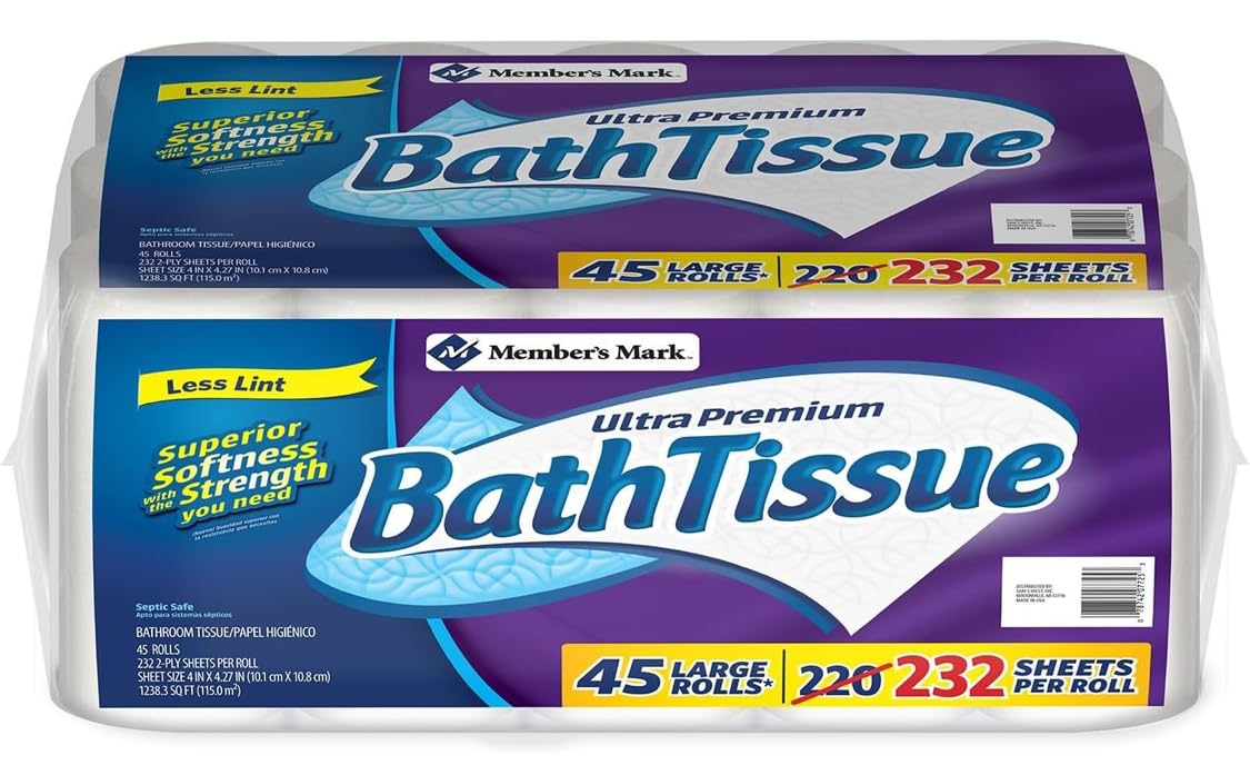 Ultra Premium Soft and Strong Bath Tissue, 2-Ply Large Roll Toilet Paper, 235 sheets, 45 rolls
