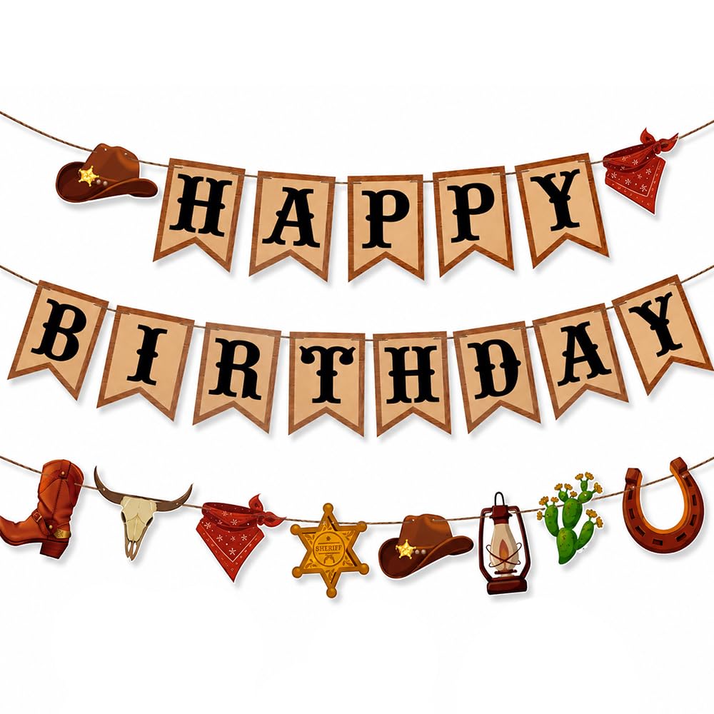 3-Tier Western Birthday Banner For Adult Cowboy Party Decorations