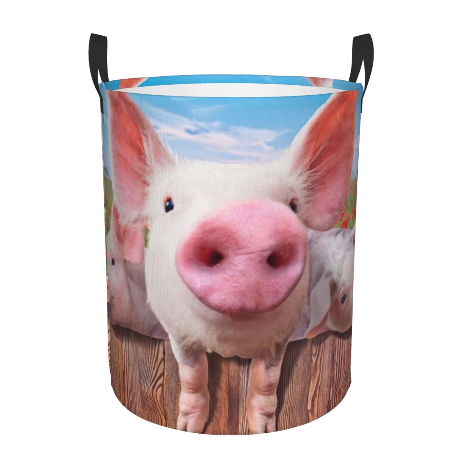 Grand panier à linge rond avec poignées sac motif cochon mignon