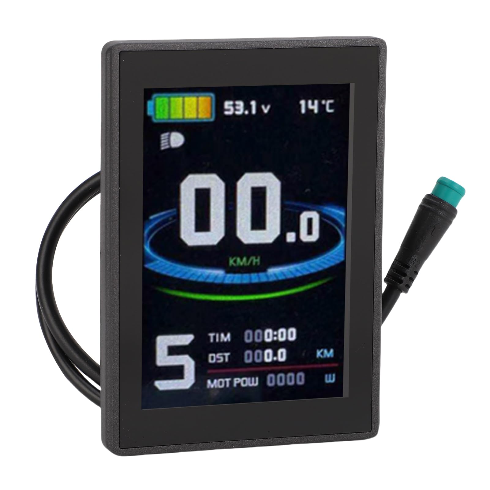 Buachois Pantalla LCD para Bicicleta eléctrica, Panel de Control a Color con Cable Impermeable de 5 Pines, Material ABS Resistente, para Bicicletas de montaña y Scooters eléctricos