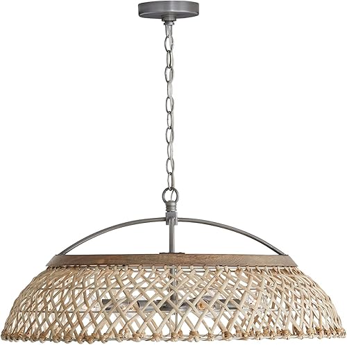 Miniatura 4 de Capital Lighting 340862GK Rainey - Colgante de cúpula de ratán natural rústico, 6 luces, 360 vatios totales, 13 pulgadas de alto x 29 pulgadas de