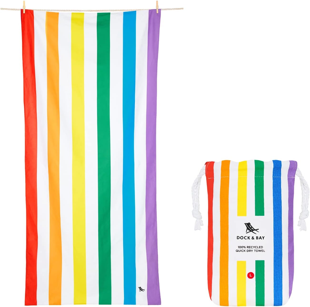 Dock & Bay Beach Towel - Quick Dry, Sand Free - Compact, Lightweight - 100% Recycled - Includes Bag - Summer - Rainbow Skies - Extra Large (200x90cm, 78x35)