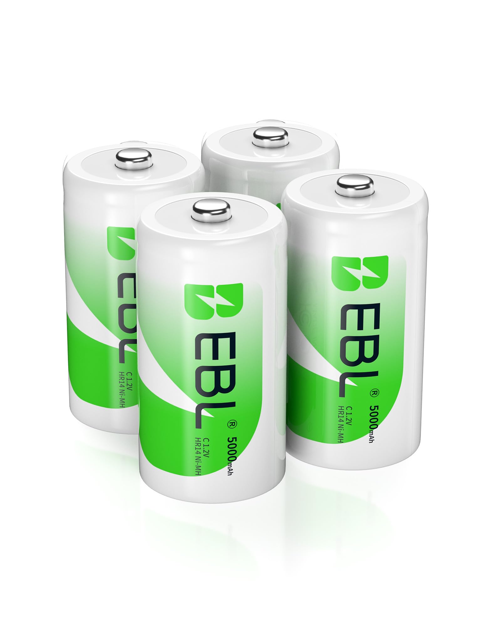 EBL C Batteries High Energy 5000mAh Ready2Use C Rechargeable Battery Cells, 4 Counts