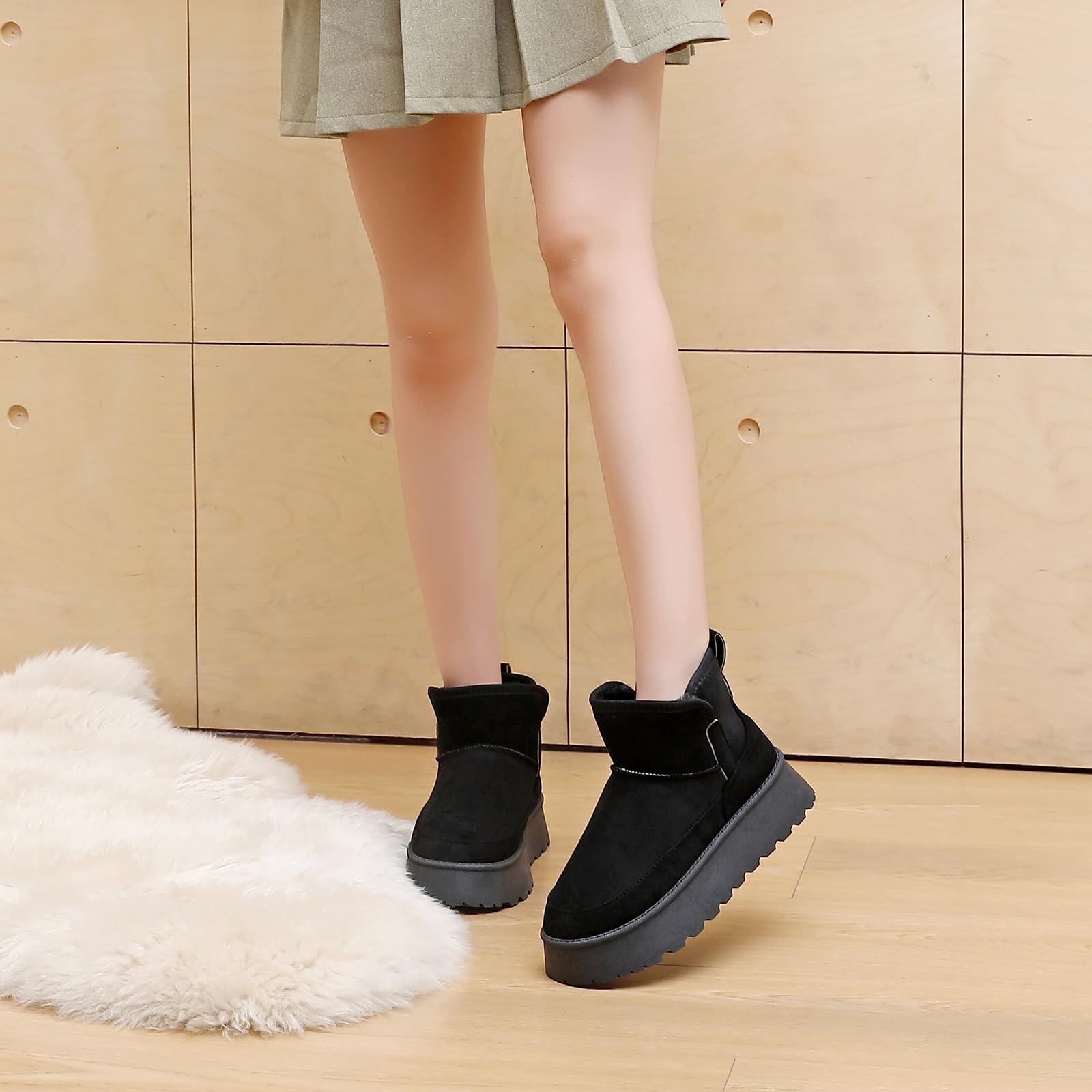 Jifenkla Stivali da Neve Donna,Design in pizzo a onde alla moda,Foderato Caldo Stivaletti invernali,Antiscivolo Impermeabili suola in gomma,Leggerie Comode Pelliccia Breve Scarpe,Outdoor