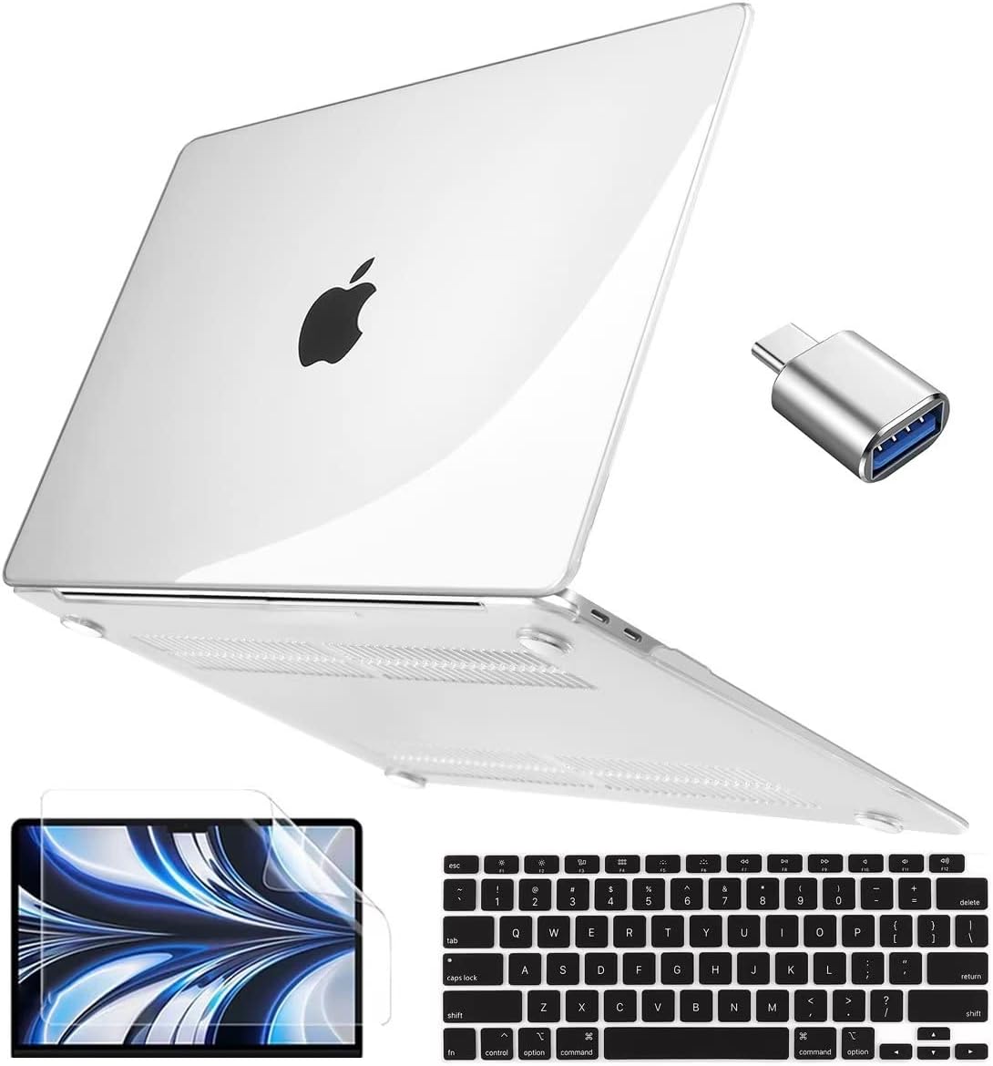 Compatible with MacBook Pro 15 inch Touch Bar Case 2016-2019 A1707 A1990, Plastic Hard Shell Case & Keyboard Skin & Screen Protector & USB C to USB Adapter, Crystal Clear