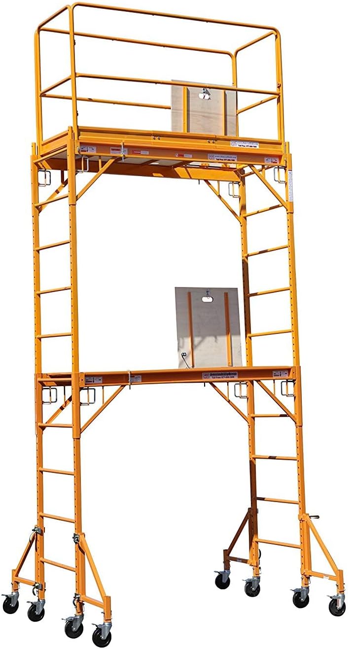 CBM Multipurpose Maxi Square Baker Style Scaffold Tower Package - 12 Feet, 1,000 Pound Capacity With Hatch Deck Guard Rail and Double U Lock