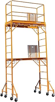 CBM Multipurpose Maxi Square Baker Style Scaffold Tower Package - 12 Feet, 1,000 Pound Capacity With Hatch Deck Guard Rail and Double U Lock
