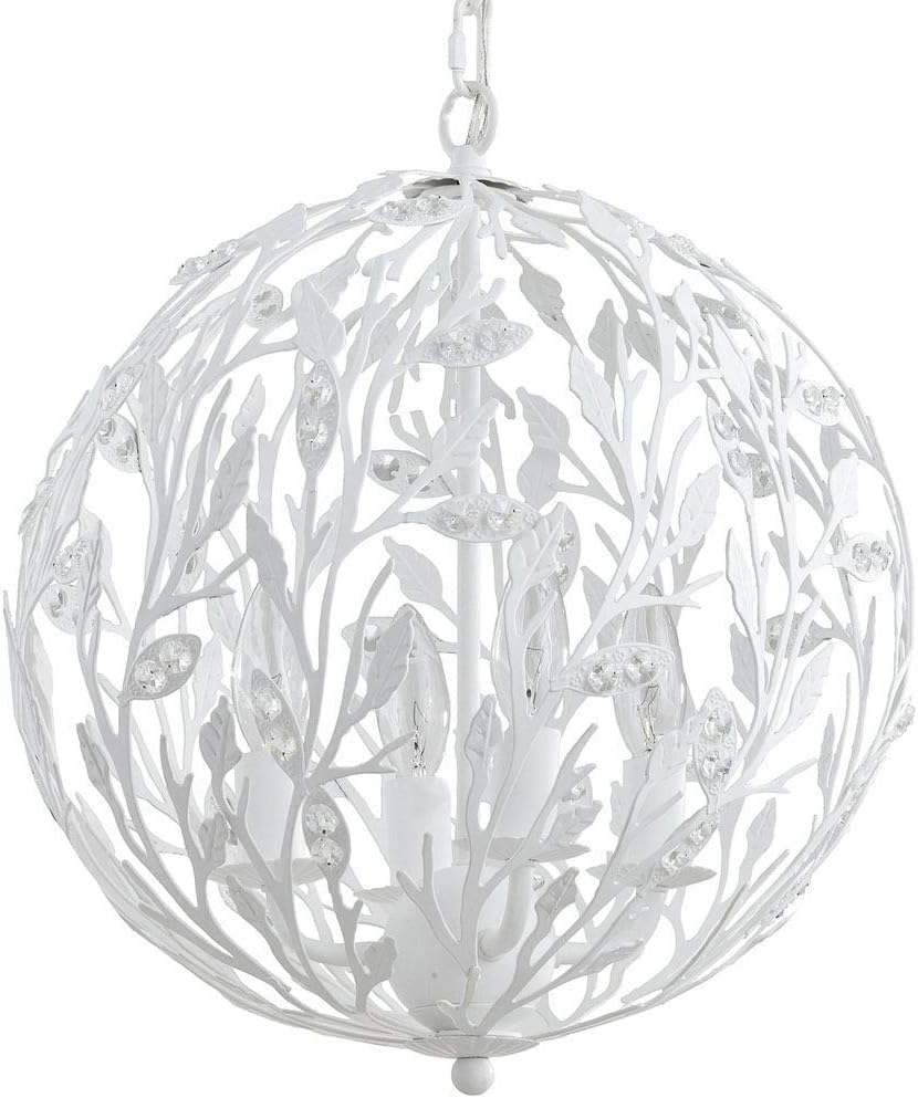 Firefly Home & Kids Lighting Luna Globe Chandelier, White with Clear Crystals 4-Light, 15" diamter, Girls Bedroom, Nursery Room, Children's Bedroom, Bathroom, Kitchen