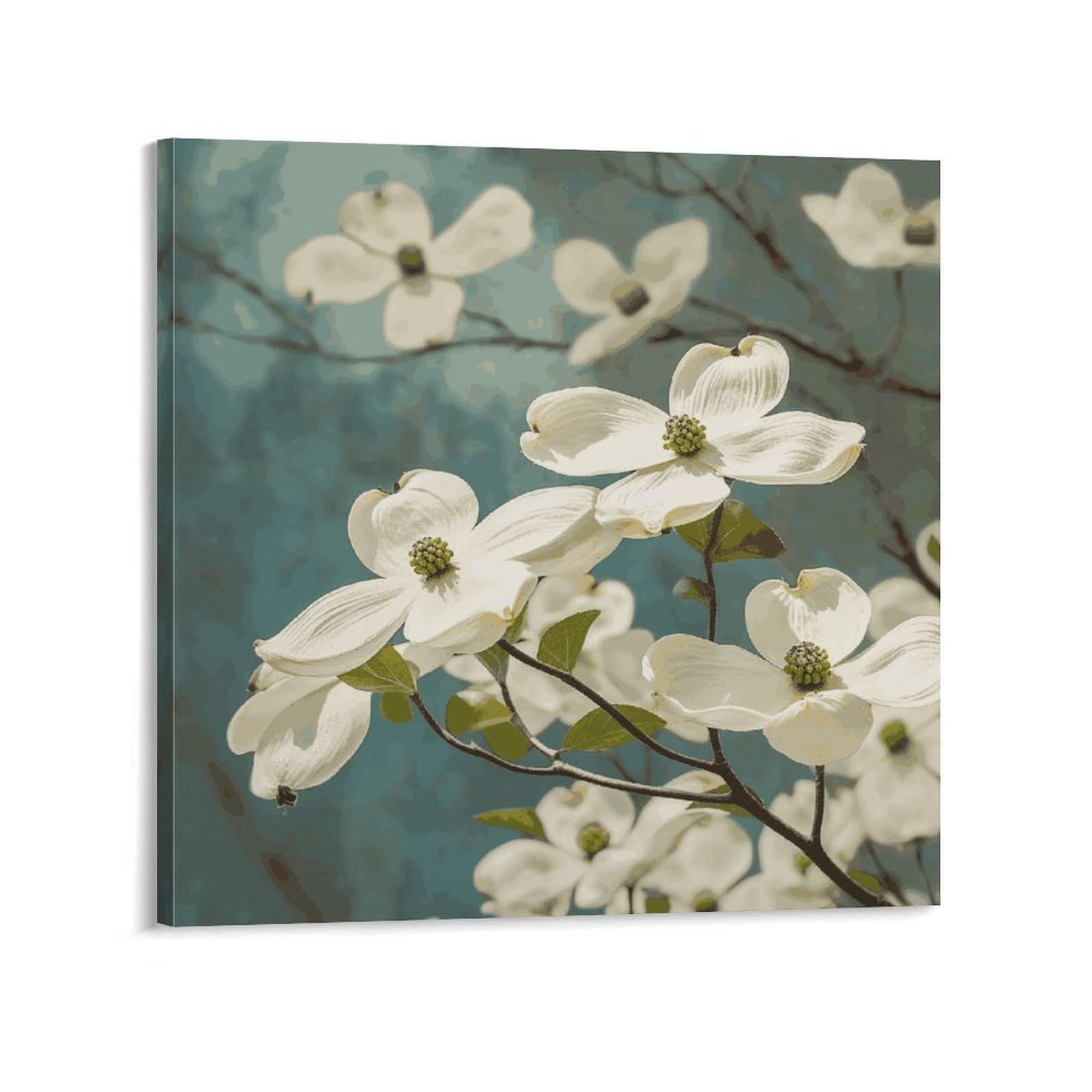 KLOPH Spring Dogwood Blossoms Canvas Wall Art for Living Room 12x12inch Modern Artwork Painting for Bathroom Hanging Canvas Prints Aesthetic Wallart for Bedroom Kitchen Office Wall Decor