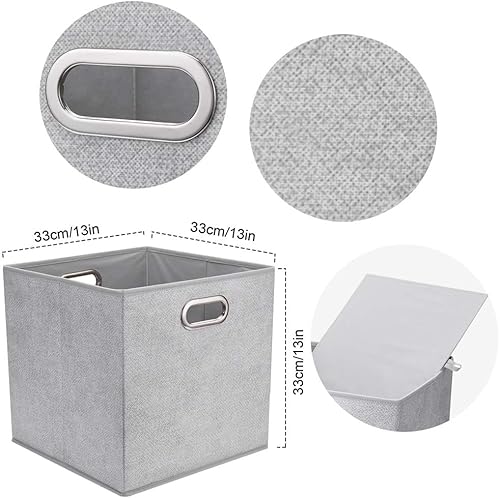 Miniatura 4 de QY-SC07-3 - Cubos de almacenamiento de tela plegables de 13 pulgadas, color gris y blanco, cajas de almacenamiento plegables para organizador de