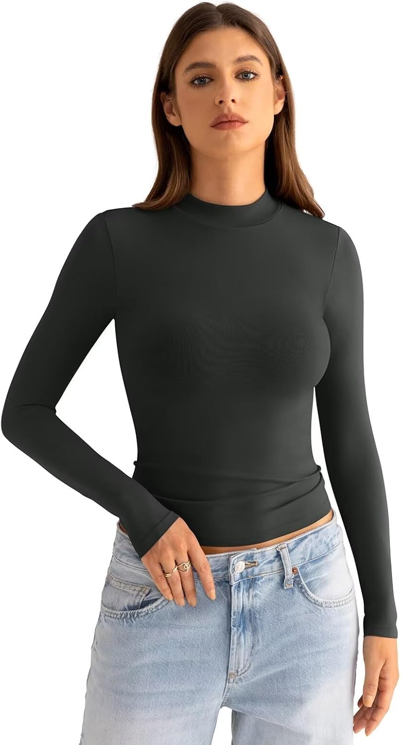 Womens Mock Neck Long Sleeve T Shirts Seamless Tops Turtleneck Slim Fitted Fall Winter Top Basic Clothes 2025 - Image 3