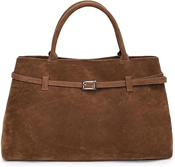 Suede Tote Bags for Women Brown Suede Bag Vintage Satchel Bag Top Handle Handbag with Magnetic Closure