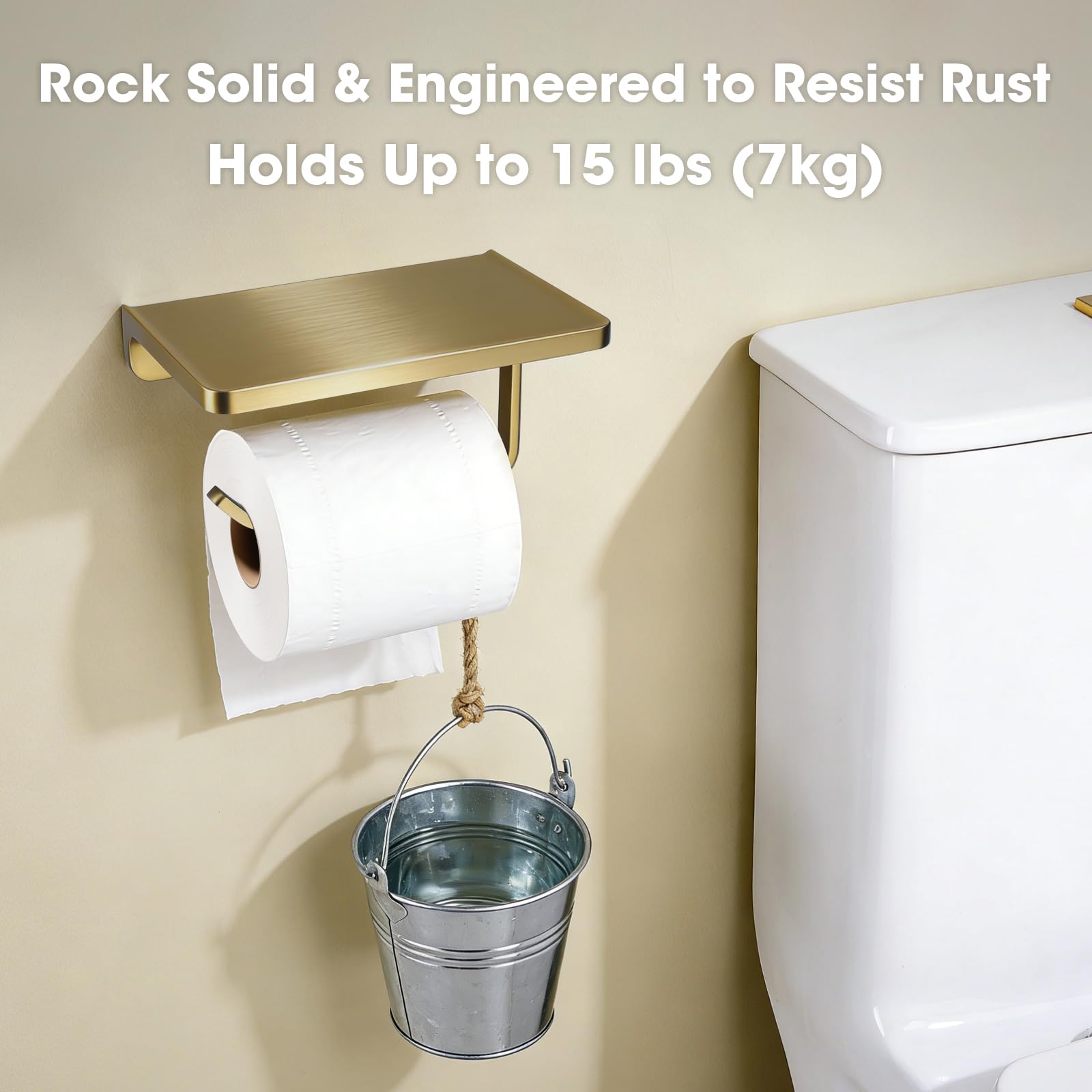 TRUSTMI Soporte de Papel higiénico con Estante para teléfono, Accesorios de baño, dispensador de Rollo de pañuelos montado en la Pared, Oro Cepillado