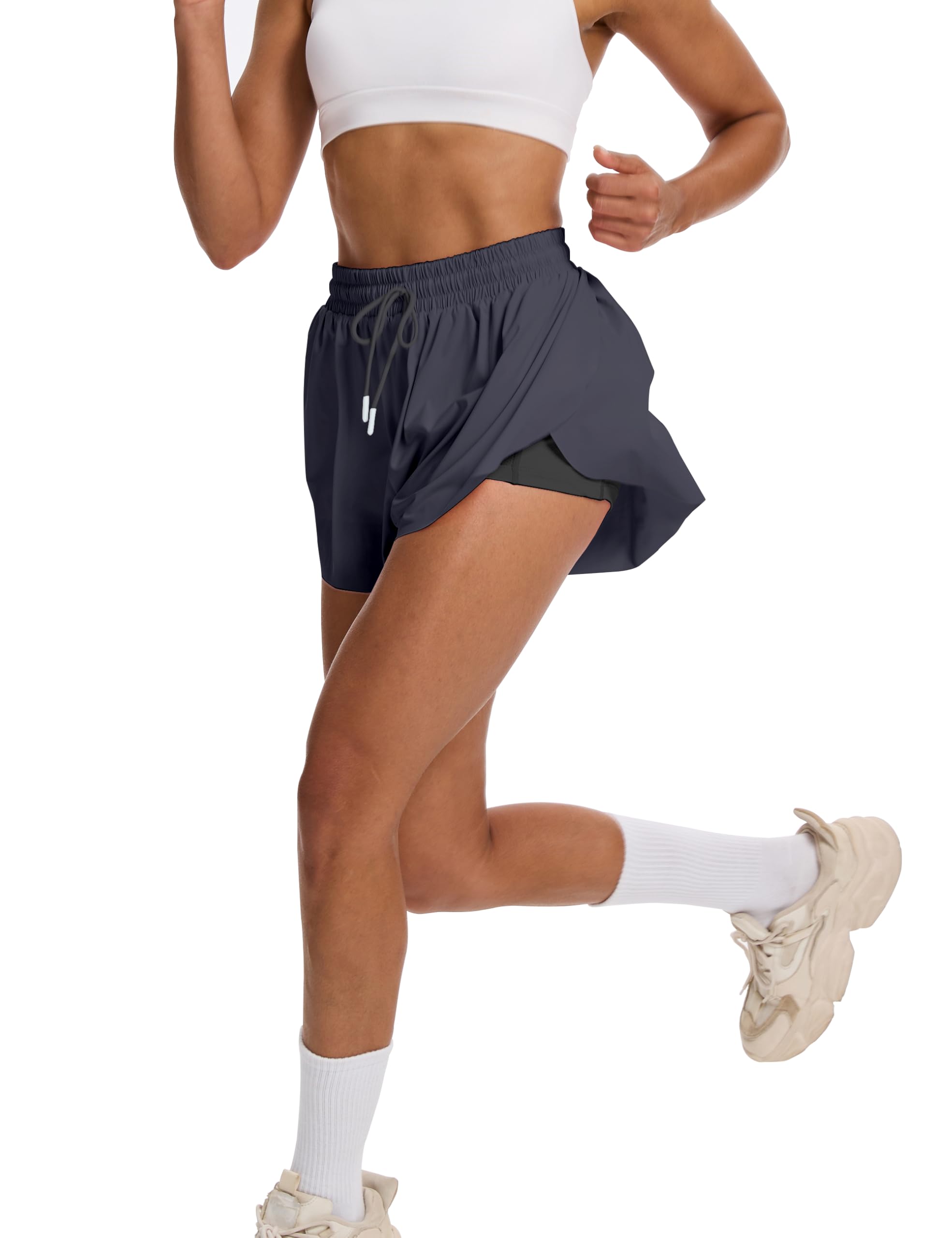 tanzdunsje Laufshorts Damen kurz Sportshorts 2 in 1,Tennis Gym Fitness RunningShorts mit 2 Taschen, Damen Schwarze Shorts Workout Sportrock Elastischer Bund, mit Innenfutter