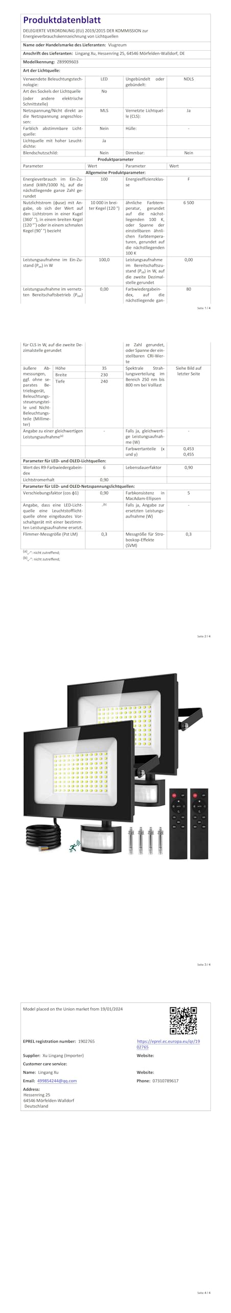 Viugreum 2 Packs 100W Faretto LED per Esterno con Sensore di Movimento 10000LM Bianco Freddo Faro LED Esterno IP65 Impermeabile LED Spotlight con Telecomando e Timer per Giardino Garage