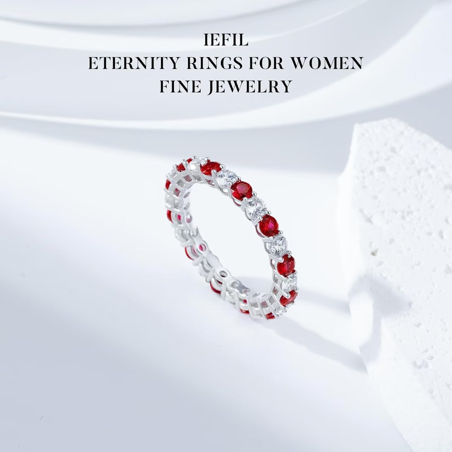 Iefil Eternity Rings for Women, Size 5-9 Sterling Silver Birthstone Gemstone Rings Wedding Eternity Band for Women